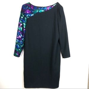 Morton Myles For The Warrens Black Long Sleeve Dress with Sequins Vintage 14